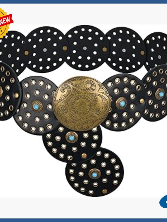 Western Wide Disc Belt Faux Leather Concho Adjustable Sizes Boho Cowgirl